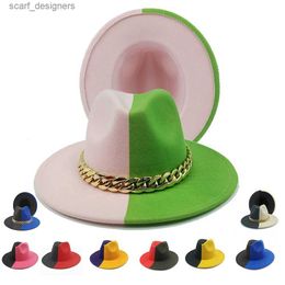 Wide Brim Hats Bucket Hats Double Colour Fedoras Hat For Women Man Hats Chain Band Gradient Cap Top Hat Fashion Panama Church Hat Fedoras Jazz Cap Wholesale Y240409