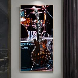 I Love Music Cool Guitar Art Canvas Painting Posters Musical Instrument Fire Burning Electric Guitar Wall Pictures Home Decor
