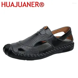 Sandals Mens Summer Shoes Leather Fashion Hole Breathable Classic Walking Lightweight Outdoor Hiking Flats