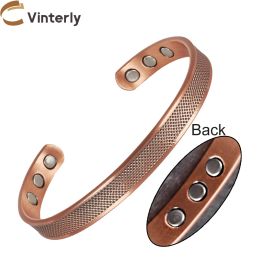 Vinterly Pure Copper Magnetic Bracelets Adjustable 8mm Wide High Magnet Open Cuff Bangle Vintage Health Energy Jewellery Resizable