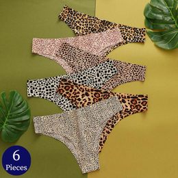 Women's Panties BZEL 6PCS/Set Fashion Leopard Bikini Sexy Thongs Seamless Underwear Silk Satin Lingerie Sports Fitness G-Strings