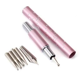 5In1Nail Art Dotting Pen Fountain Pen Tip Painting Drawing Carving Dotting Pen FlatFan Liner Acrylic Gel UV Polish Tool Manicure