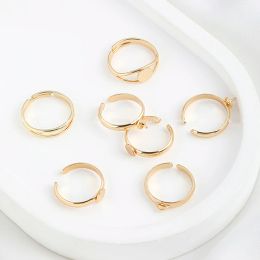 3Pcs 14K Gold Plated Brass Round Ring Settings With Cup & Peg For Half Drilled Pearl Beads Women Ring Jewelry Making Accessories