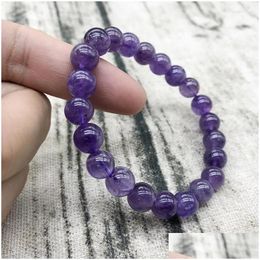 Beaded Strand Natural Amethysts Quartz Bracelet Light Purple Energy Gem Stone Women Stretch Gift Jewellery Drop Delivery Bracelets Dhx5B