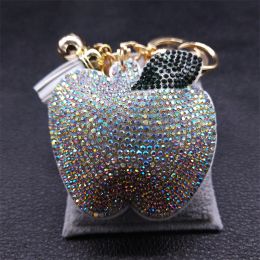 Apple Green Leaf Keychain Women/Men Gold Color Crystal Tassel Bag Charms Keyring Holder Jewelry porte clef femme KXHK92S01