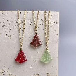 Pendant Necklaces Glass Christmas Tree Stainless Steel Chain Necklace For Women Green Red Fashion Charms Jewellery 40cm 1Piece