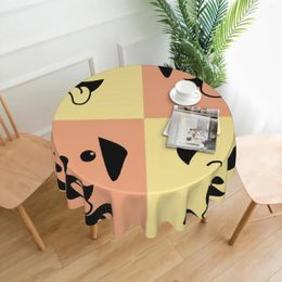 Table Cloth Smiling Pitbull And Shiba Puppies Tablecloth Washable Funny Cartoon Dog Faces Round Tablecloths Circular Cover Cloths