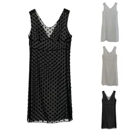 Casual Dresses On Sale Clearance Women'S See Through Lace Mesh V Neck Overlay Jacquard Mid Length Dress For Wedding Guest