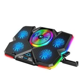 Pads Coolcold Laptop Cooler RGB Gaming Notebook Cool Stand Ergonomics Five Fans 2 USB Ports With HD Display For 1417inch