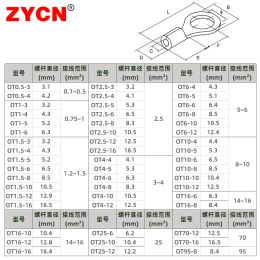 100PCS Cable Wire Connector Crimp OT2.5-3 2.5-6 4-5 Non-Insulated Ring O-Type Tin-Plated Brass Terminals Assortment Cold Pressed