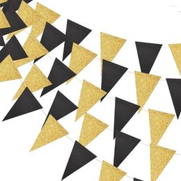 Party Decoration 5CM Black Gold Triangle Flag Background Banner Happy Birthday Wedding Bachelorette Supplies