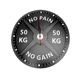 Decorative Plates Strongman 50KG Creative Print Wall Clock Circular Gym Weight Lifting Dumbbell Bodybuilding Silent Acrylic