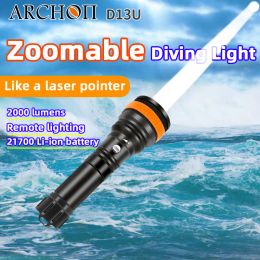 D13U Zoomable Diving Flashlight 2000 Lumens Lighens Lights Flight