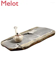 Decorative Figurines Chinese Painting Stone Tea Tray Household Double-Sided Wet And Dry Bubble Natural Grass Flower Minimalist Creative