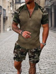 Fashion Summer Mens Tracksuit Short Sleeve Polo Shirt Set Sportswear Camouflage Clothing 2 Pieces Casual Suit Streetwear Outfit 240407