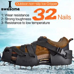 Boots Black 32 Teeth Nail Ice Gripper Spike Shoes Antislip Antiskid Nonslip Shoe Covers Snow Crampons Cleats Grips Climbing Boots