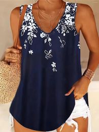 Women's Tanks 2024 Summer Fashion Womens V Neck Camis Sleeveless Tank Tops Blouse Loose Casual Floral Patterned Shirt Women Outfits