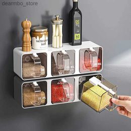 Food Jars Canisters Wall Mount Seasonin Oranizer Box Set Salt Shaker Spice Rack Compartment Storae Box Suar Container Jar With Spoon for Kitchen L49