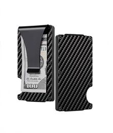 Business Card Holders New Upgrade Version RFID Blocking WalletsBlack Carbon Fiber Money Clip for WomenMen Slim Design CreditCard9786889