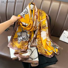 Scarves Spring Scarf Womens Luxury Design Scarf Silk Smooth Scarf Soft Muslim Headband Shawl Beach 85x180cm240409TRBT