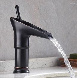 Bathroom Sink Faucets Black Oil Rubbed Brass Single Handle Lever Hole Deck Mounted Waterfall Faucet Vessel Basin Mixer Tap Anf091