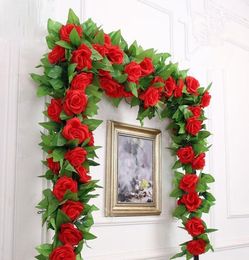 250CM many silk roses ivy vines and green leaves for family wedding decoration fake leaves diy hanging wreath artificial flowers14976439