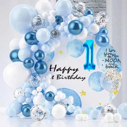 122Pcs Garland Kit Macaron Metallic Blue White and Silver Confetti Balloon for Birthday Baby Shower Wedding Party Decoration 240328