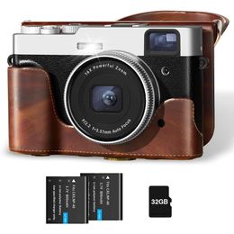 Capture Stunning 4K Footage with Our Upgraded 48MP Vlogging Camera Bundle - Perfect for YouTube, Includes Leather Case, Viewfinder, 32G Card, and 2 Batteries