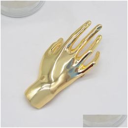 Pins Brooches Personality Exaggerated Metal Smooth Right Hand Brooch Mens And Womens Suit Texture Small Pin Scarf Cape Buckle Cor Drop Dhpym