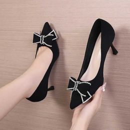 Dress Shoes Versatile New Single Autumn and Winter Sexy Pointy Rhinestone Black Mature Womens Thin Heels High-heel Zapatos Mujer H240409 9SQD