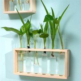 Simple Wooden Frame Vase Green Vase Hydroponic Decorative Ornament Wall Mounted Wall Living Room Small Fresh