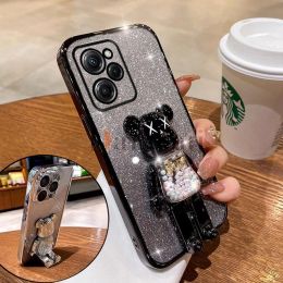 Simple Bear bracket electroplated mobile phone case For Xiaomi POCO X5 X5 PRO M4 PRO M2 PRO F4 X4 GT M3 X3 GT X4 PRO X2 Cover
