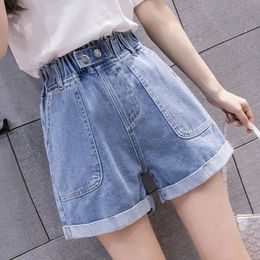 S7XL Summer Fashion Korean Wide Leg Pleated Denim Jeans Shorts Women High Waist Short Pants Female With Pockets 36974 240409