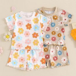 Clothing Sets 2024-03-09 Lioraitiin Summer Baby Girl Outfits Colourful Floral Print Short Sleeve Tops Shorts Set Infant 2Pcs Clothes