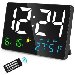 LED Digital Wall Clock with Large Display, Alarm Clocks for Bedrooms with Weather Station, USB, 11.5"