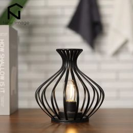 Black Flower Vase Shaped Candle Holder Table Lamp Nightlight Battery Powered Decorative Bedside Light Wedding Home Decor