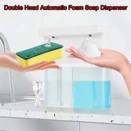 Liquid Soap Dispenser Double Head Automatic Foam 3-Level Upgraded Touchless Sanitizer USB Charging Wall Mounted Bathroom 300ML