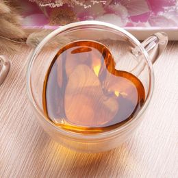 Mugs Heat-Resistant Creative Double Wall Glass Heart Shape Mug Transparent Milk Tea Juice Coffee Water Cup Home Drinkware