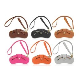 Popular Hanging Neck Sunglasses Cases Solid Colour Sunglasses Bag Glasses Protective Sleeve PU Leather Glasses Bag