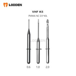 VHF K5 Dental Milling Burs for Grinding PMMA NC Coating D3 Drill Diameter 0.6/1.0/2.0mm Total 40mm Dental Lab Griding Tools