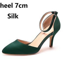 Dress Shoes Crystal Queen Woman Thin High Heels Luxury Silk Ankle Buckle Sandals Female Pointed Toe Slip Office Ladie Pumps H240409 53AQ
