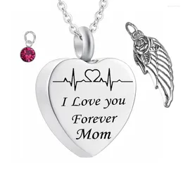 Pendants Angel Wing Cremation Necklace Birthstone Crystal Pendant Ashes Memorial Keepsake Stainless Steel Jewelry For Mom