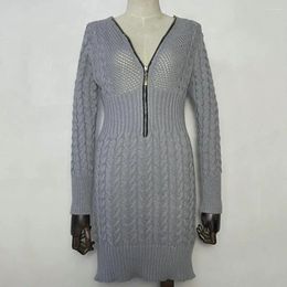 Casual Dresses Sweater Dress V Neck Autumn Winter Women Knitting Hip Wrap Mini