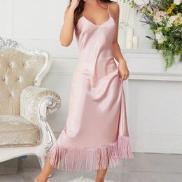 Women's Sleepwear Daeyard Silk Nightdress For Women Fashion Tassels Suspender Skirt Elegant Long Nightgown Female Spring Summer Homewear