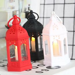 Candle Holders European Style Small Hexagonal Moroccan Wind Lamp Holiday Decoration Retro Plastic Glass High Transparency Wax Candlestick