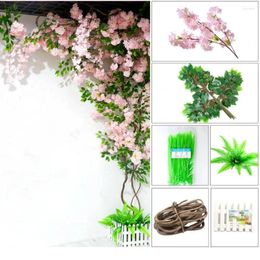 Decorative Flowers Artificial Cherry Blossoms Wedding Arch Decorate Fake Flower Silk Hydrangea White Branch Home Decor