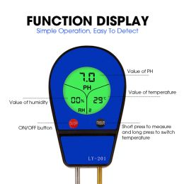 3 in 1 Soil pH Metre Moisture Temp pH Tester Humidity Sunlight Garden Flowers Moist Detector Soil Moisture Sensor Metre