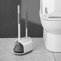 1set Toilet Plunger And Brush, 2 In 1 Toilet Bowl Brush Plunger Set With Holder, Bathroom Cleaning Tools With Caddy Stand