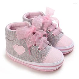 First Walkers Baby Shoes Girls Bow Lace Dot Printed Hight Top Sneakers Casual Soft Bottom Born Toddler Shoe