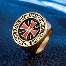 Heavy Metal Crusader Red Cross Ring Men Boys Gold/Silver Colour 14K Gold Knight Templar Ring Male Hip Hop Fashion Jewellery